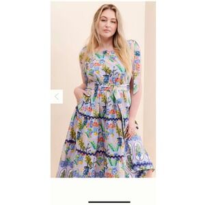 Anthropologie x Emily Lovelock Tiered Vase Dress Lavender Floral Belted